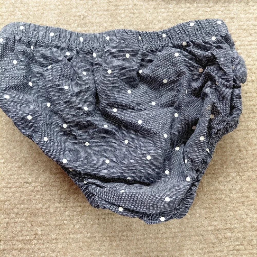 3 Pc Healthtex Baby Baby Girl Chambray Polka Dot Outfit Dress Diaper Cover 0-3 M